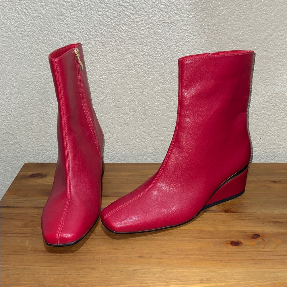 Mona Wedge Red Leather Heel Ankle Boots